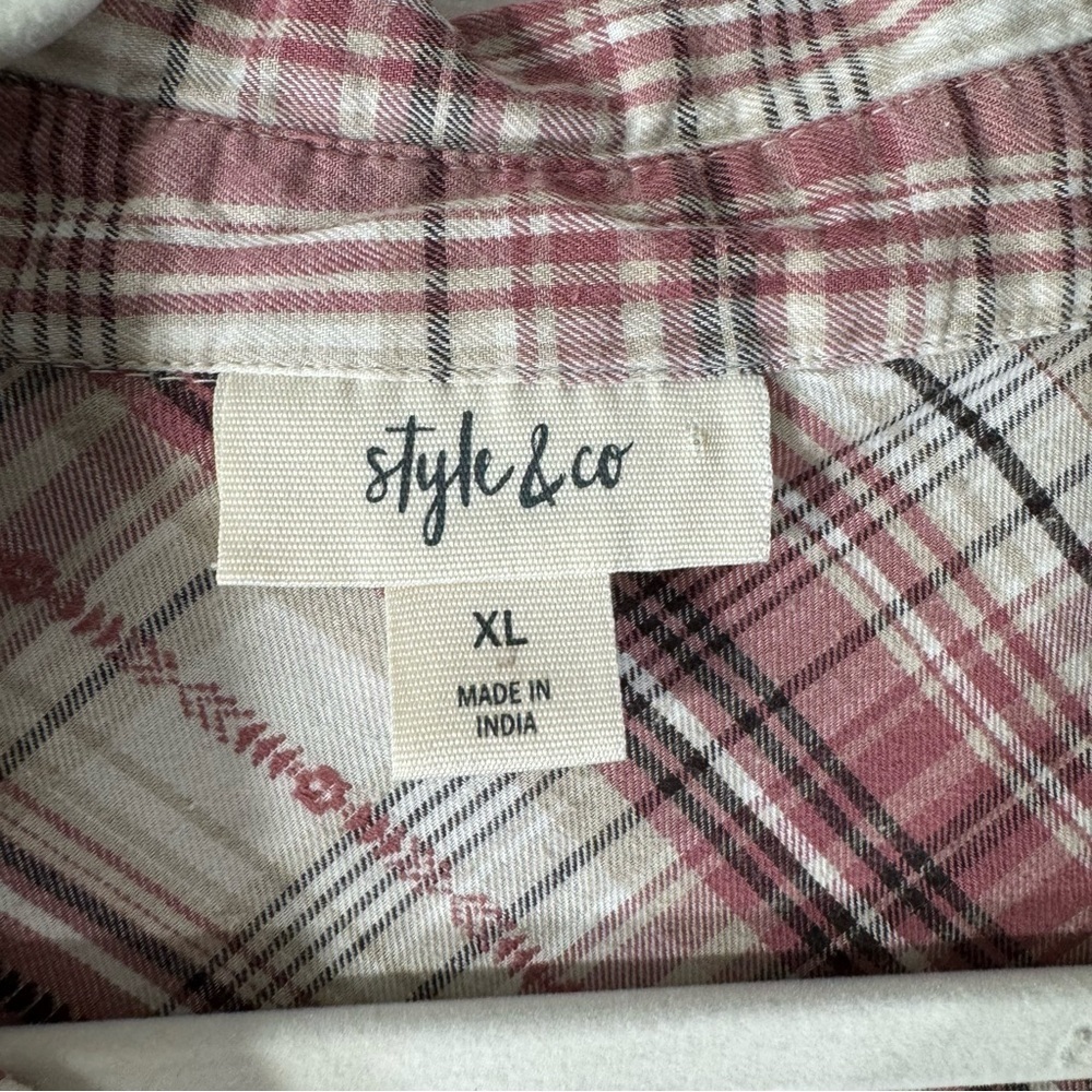 Style & Co Plaid Snap Front Western Shirt Embroidered - Picture 8 of 10